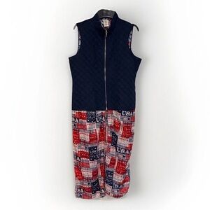 Patriotic Quilted Vest Alfred Dunner USA Red White Blue Flowing Panel Skirt 12
